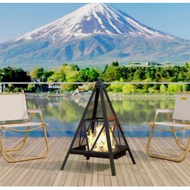Kingson Pyramid Shape Heavy-Duty Steel Mesh Outdoor Fire Pit Includes Poker High-Temperature Powder-Coated Finish Durable Patio Fireplace for Gatherings & Entertainment