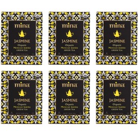 Mina Organic Moroccan Jasmine Green Tea, 15 Biodegradable Sachets (Pack of 6), Jasmine Scented Green Tea Bags with Enchanting Floral Essence, Refreshing Aroma, Enjoy Hot or Iced