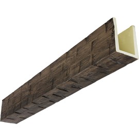 Heritage Timber Reclaimed Axed Cut Faux Wood Beam, 3-Sided (U-Beam), 3 1/2"W x 3 1/2"H x 72"L, Kona Brown Finish