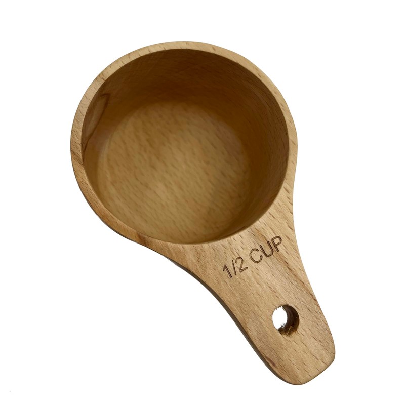 Yuqim 1 Pcs Wooden Measuring Cup Beech Wood Coffee Scoop