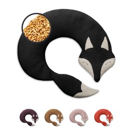 LESCHI Grain Pillow - Microwavable Heat Cushion - Against Tension on Neck, Shoulders, Neck and Back - Made of Natural Organic Cotton & Organic Wheat - Fox, Black