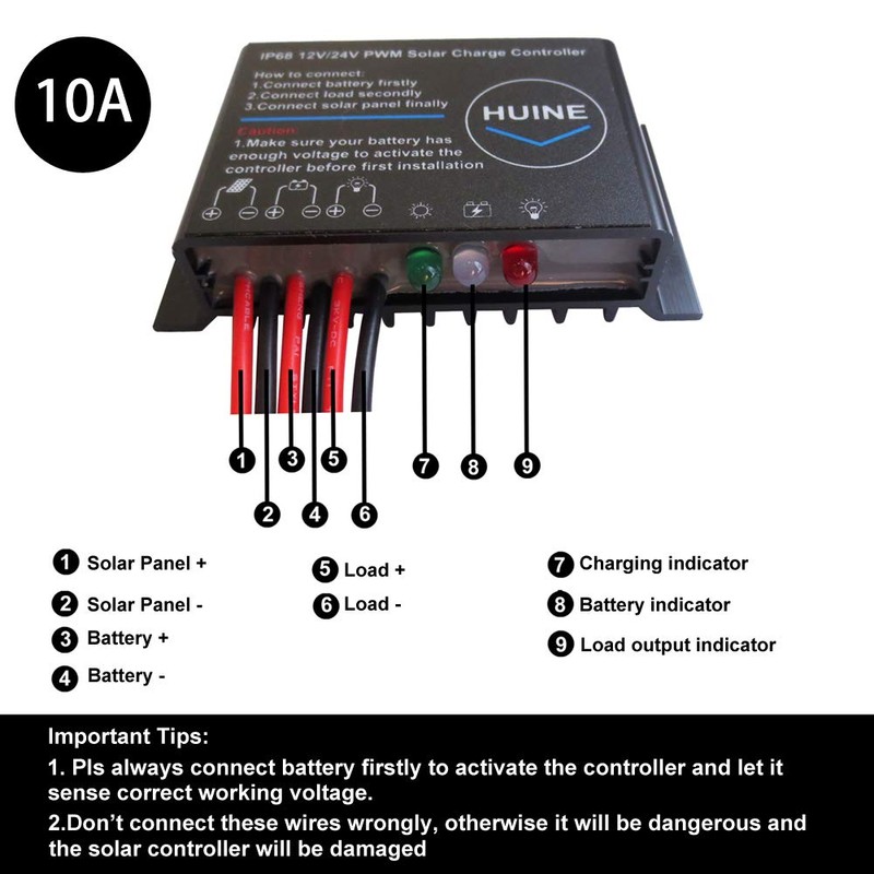 HUINE 10A PWM Solar Charge Controller Waterproof IP68 12V 24V