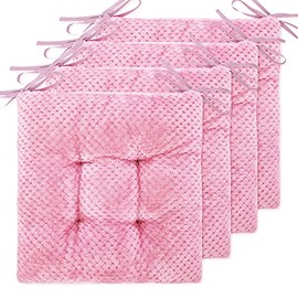 4 Pack Seat Cushion / Chair Cushion Pads for Dining Chairs, Office Chair, Car, Floor, Outdoor, Patio，Machine Wash & Dryer Friendly (F&F 16"×16", Baby Pink)