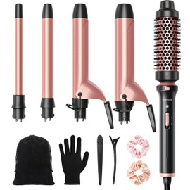 Wavytalk 5 in 1 Curling Iron,Curling Iron Set with Heated Round Brush and 4 Interchangeable Ceramic Curling Wand(0.5”-1.25"), Instant Heat Up,Dual Voltage Hair Curler