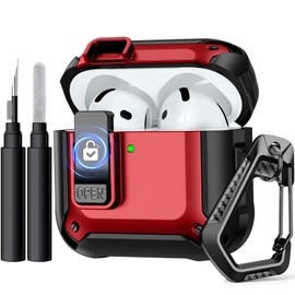 Charlam AirPods 4 Case, Full Drop Protection with Secure Lock Design, Cleaning Kit & Keychain, Shockproof for Men Women, Red