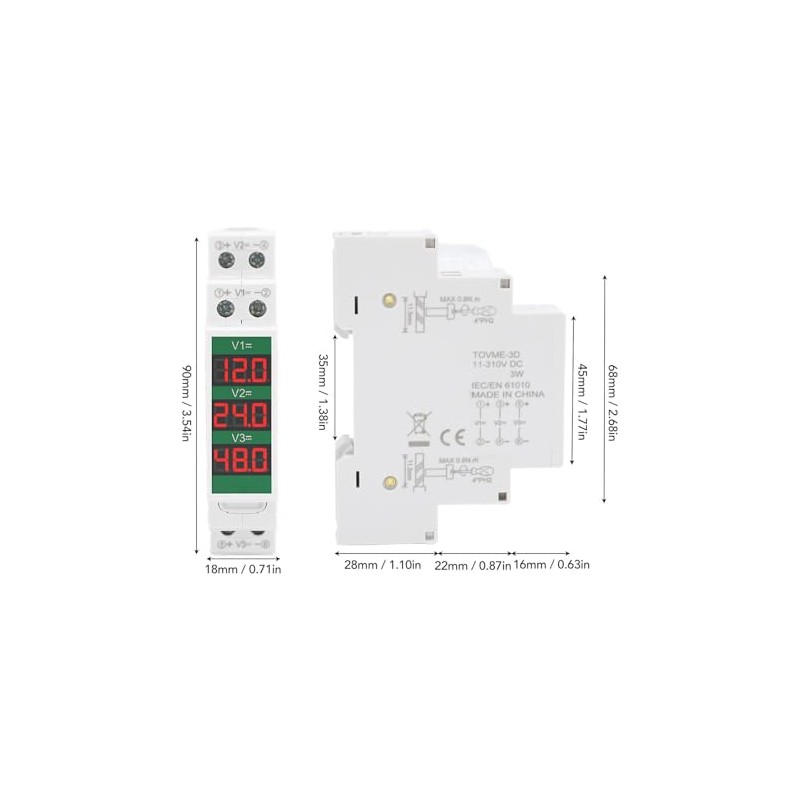 Garosa DIN Rail Voltmeter 3 Digits DC 11V to 310V