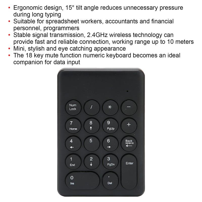 Numeric Keyboard 18 Keys Ergonomic Tilt Design 2.4GHz Wireless Stable