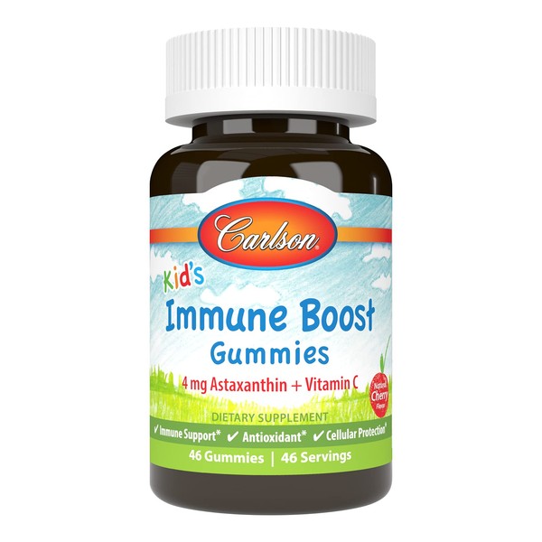 Carlson - Kid's Immune Boost Gummies, Astaxanthin + Vitamin C, Immune Support, Antioxidant, Non-GMO, Cherry Flavor, 46 Vegetarian Gummies