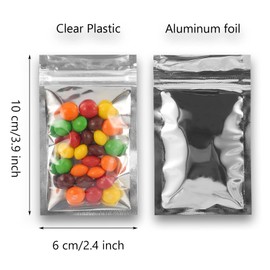 Resealable Mylar Bags | 100 Pcs 2.4 × 3.9 Inch | Smell Proof Ziplock Bag Heat Seal Cute Packaging Foil Food Sealable Small Front Clear Plastic Silver for Storage Candy Beef Jerky Jewerly Product