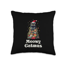 Meowy Catmas Cat Christmas Tree Books Cat Lover Throw Pillow