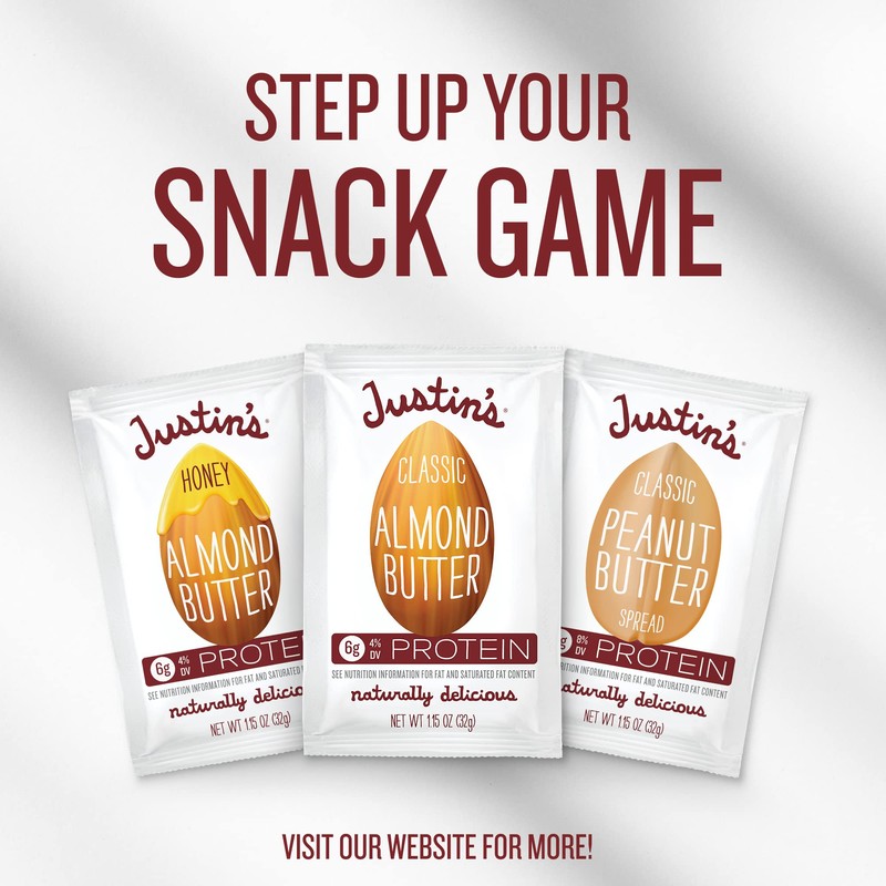 JUSTIN'S Classic Gluten-Free Peanut Butter Spread Squeeze Packs, 1.15 Ounce