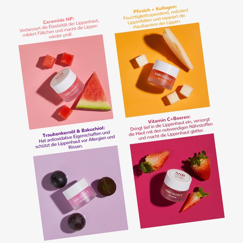 ANRCOLLECT Lip Mask + Lip Scrub, 4P Lip Care Set