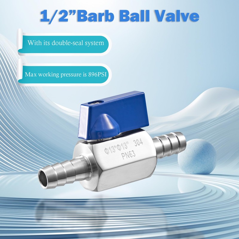 1/2”Barb Ball Valve - Stainless Steel Hose ID Barb Mini