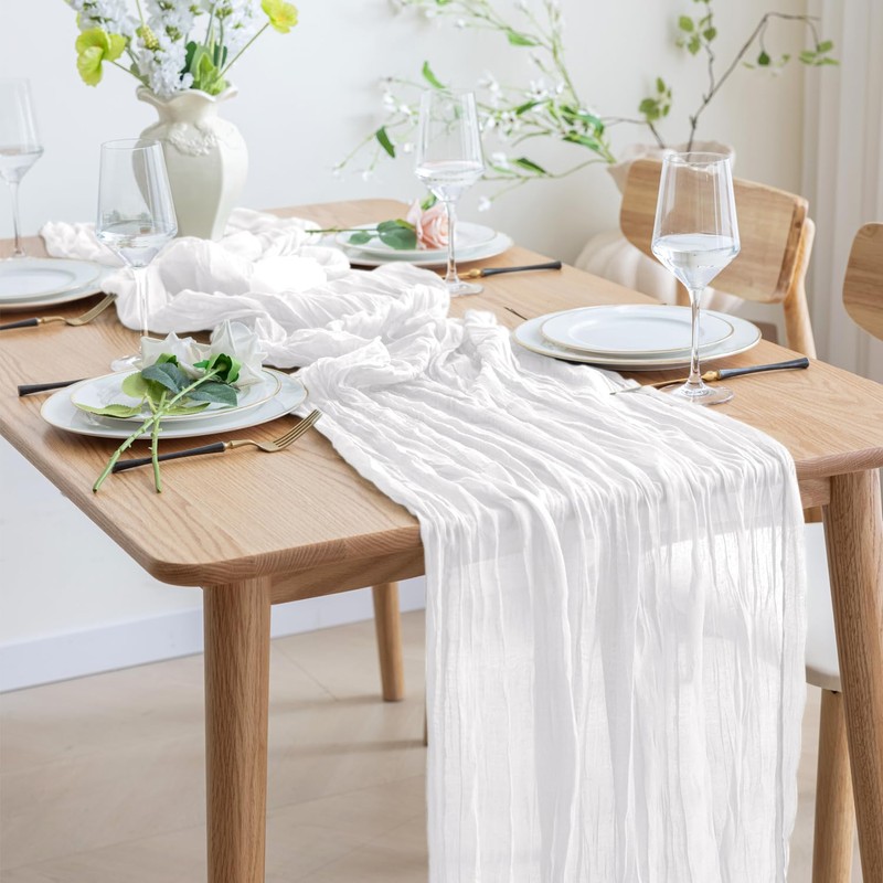 Asee'm Table Runner Cheesecloth 10FT Ivory Boho Gauze Fabric Rustic