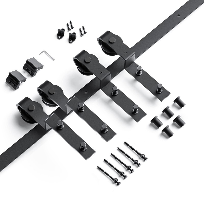 EaseLife 6FT Bypass Double Sliding Barn Door Hardware Kit,Single Track,