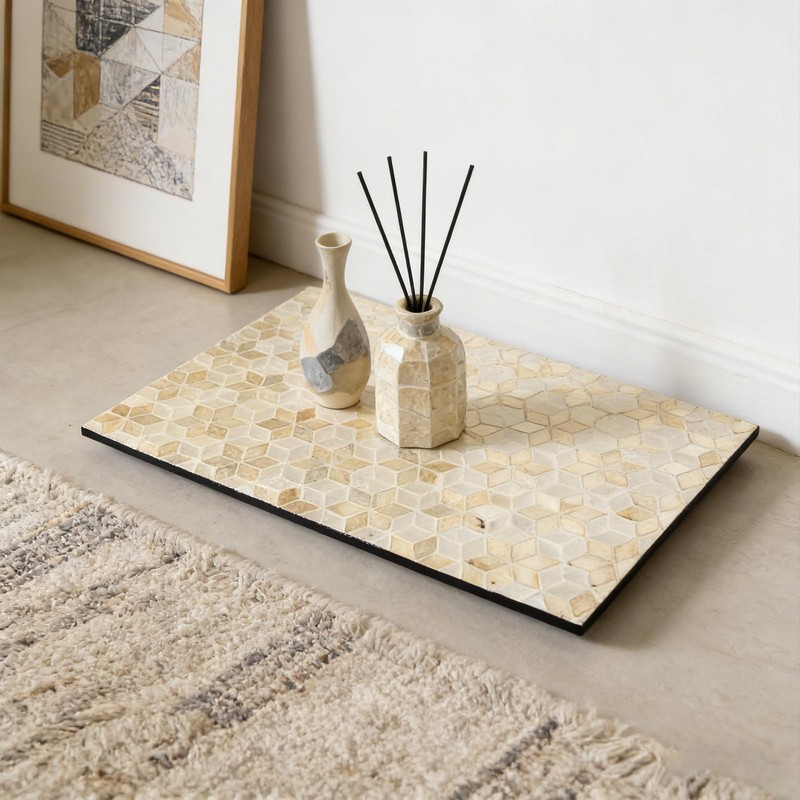40x30CM Rectangle Mother of Pearl Lazy Susan White Boho Decor