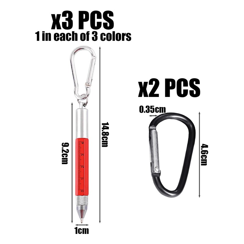 HDGSAFD 3 Multifunction Tool Pens, 2 Carabiner Hooks, Ruler Pen,