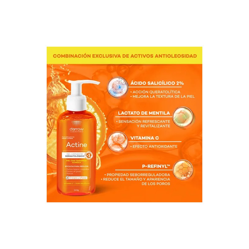 Gel Limpiador Facial Darrow Actine Vitamina C 140g Piel Grasa