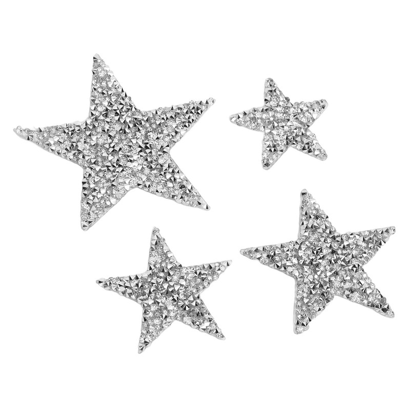 Exquisite Silver Rhinestone Star Patches for Fabric, 20pcs Iron On