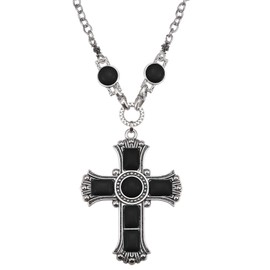 Turquoise Cross Necklace Silver Tone Natural Gemstone Necklace Black Pine Stone Cross Necklace for Women Western Jewelry 18"+2" Extension, Big, Zinc, Turquoise