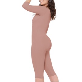 MARIAE FAJAS FQ114 Knee Length Post Surgery Compression Shapewear with Sleeves | Colombianas Cocoa XL