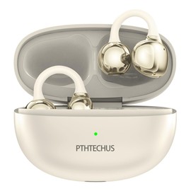 PTHTECHUS Open Ear Headphones, Bluetooth 5.4 with ENC Audio Wireless Earbuds, 40H Playback, Noise Cancelling Calls, Lightweight Comfort Stable Fit Wireless Open Earphones for Sports Working (White)