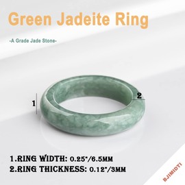 BJIMIDTI Genuine Narrow Jade Ring(Size:9), Burma Natural Raw Green Jade Band Rings, Ring Width 6.5mm