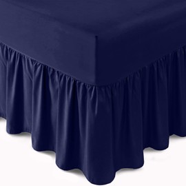 GC GAVENO CAVAILIA Easy Care Single Valance Sheet Frilly Bedding - Polycotton Plain Dyed Bedsheet - Breathable Non Iron Percale Sheets - Navy