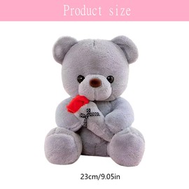 CHENGLI 25cm Teddy Bear Plush Toy Teddy Bear Plush Toy with Rose Cute Stuffed Teddy Bear Gifts for Christmas Valentine’s Day Birthday Party Grey