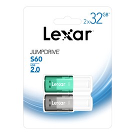 Lexar® JumpDrive® S60 - Unidades flash USB 2.0, 32 GB, negro/verde azulado, paquete de 2 unidades flash, LJDS60-32GB2NNU