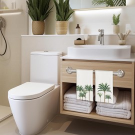 Qabliqo Tropical Palm Tree Bathroom Decor Hand Towels, Tropical Bathroom Decor, Summer Coastal Plant Dish Tea Towels for Kitchen Decor, Beachy Botanical Decorative Hand Towels, 16x24 Inch Set of Two