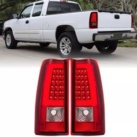 Mayello C-Tube LED Tail Lights RED For 2003-2006 Chevy Silverado Rear Brake Lamps Pair