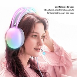 Gaming Headset with Microphone, USB Wired Over Ear Headphones Noise Reduction with RGB LED Light, Ergonomic Computer Headphones for PC Laptop Smartphone