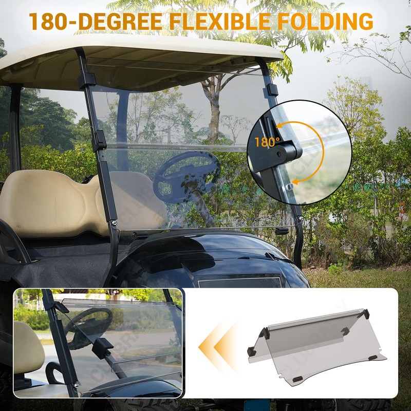 CLUBRALLY Golf Cart Windshield, Fold Down and Anti-UV Windshield Kit