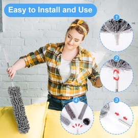 Duster for Cleaning 5-in-1 Kit, 100 Inches Duster with Extension Pole, Extendable Duster, Microfiber Feather Duster, Cobweb Dusters for High Ceilings, Furniture, Blinds, Wall- Grey