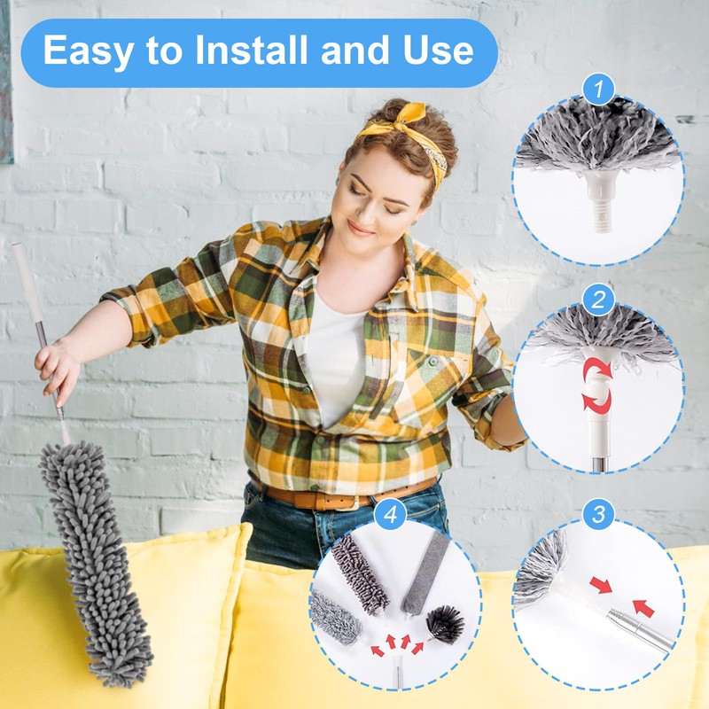 Duster for Cleaning 5-in-1 Kit, 100 Inches Duster with Extension