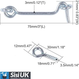 Heavy Duty Gate Hook and Eye Latch 3 Inch Stainless Steel Cabin Hook Eye Latch Door Lock Hook Lock Latch Apply to Wooden Gates Window Brace Gate Door Catch Pack of 4