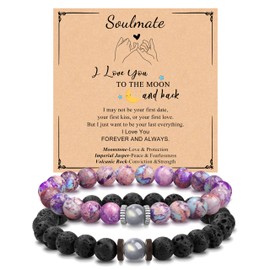 JoycuFF Valentine's Day Gifts Matching Couples Bracelets for Soulmate Gifts for Her Him Birthday Christmas Engagement Gifts for Couples Gifts for Boyfriend Husband Girlfriend Wife Purple