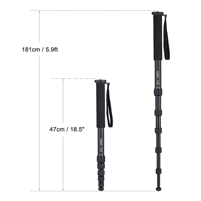 Andoer A-666 181cm/5.9ft Telescoping Aluminum Camera Monopod Unipod Stick 6-Section