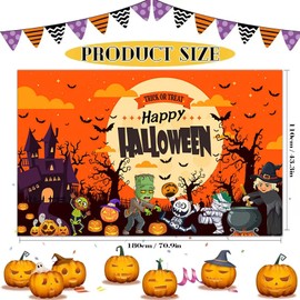 CHEUNGHAO Halloween Background Banner, 180 x 110 cm Halloween Banner Backdrop, Halloween Pumpkin Head Zombie Witch Castle Bat Backdrops, Halloween Outdoor Party Supply Photography Background Poster