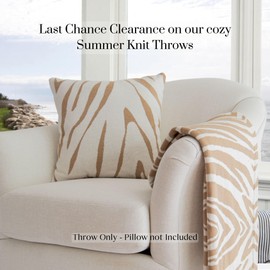 Tajik Home Rumi Zebra Knit Throw Blanket – 50x60 Beige, 100% Cotton, Modern Animal Print for Sofa or Bed, Machine Washable Lightweight Layer