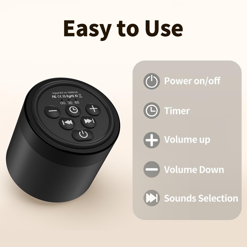 Portable Mini White Noise Machine Sound Machine with 30 Soothing
