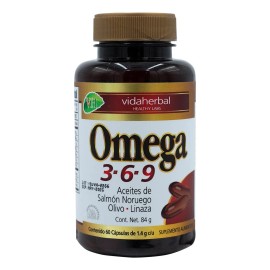 Vida Herbal Omega 3-6-9 Suplemento 60 Cáps. De 1.4 G C/u Sabor Sin Sabor