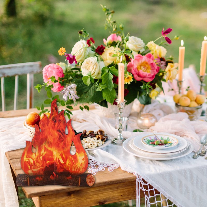 4 Pieces 3D Decorative Cardboard Campfire Centrepiece, Artificial Fire, Campfire