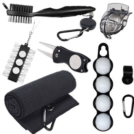 RE GOODS Golf Accessories Kit - Includes Towel, Ball Holder, Brush, Divot Repair Tool, Ball Alignment Stencil, Tee Holder, Putting Markers