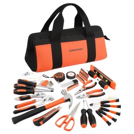 COMOWARE 218 Pcs Home Tool Kit - Basic Household Hand Tool Set, Truck Tool Kit Socket Wrench Combination Tool Set for Home with Plastic Toolbox Storage Case, Rv tool set，Orange