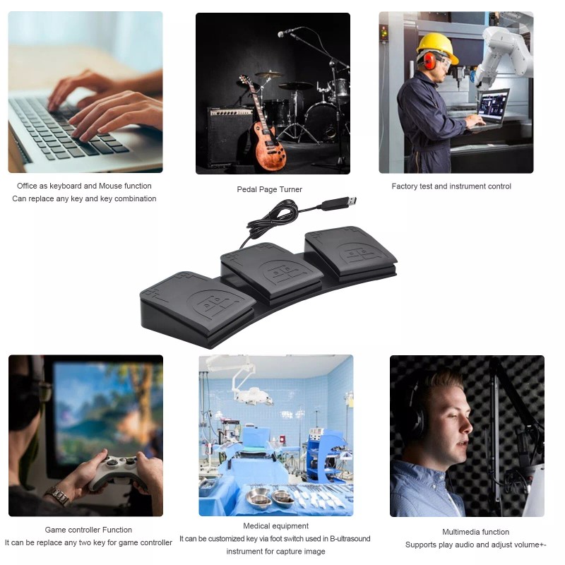 iKKEGOL Triple USB Foot Pedal Gaming Control Programmable MIDI Macro