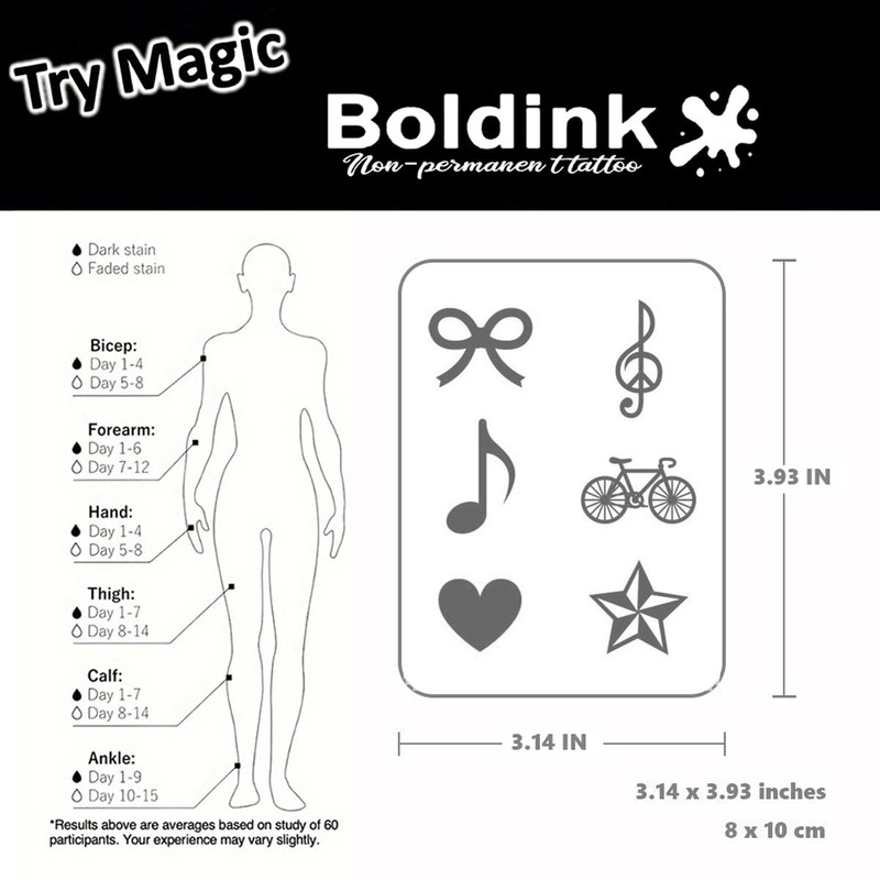 Boldink Temporary Tattoos, semi permanent tattoos, 15-day long lasting tattoo