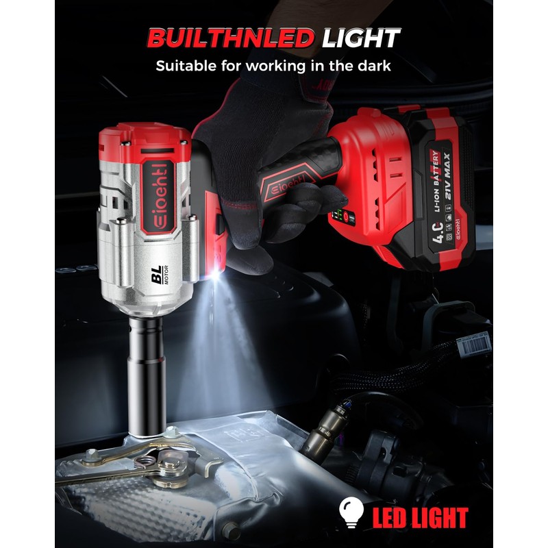 Eioehtl Cordless Impact Wrench, 1200N.m 1/2 Inch Brushless Impact Gun,