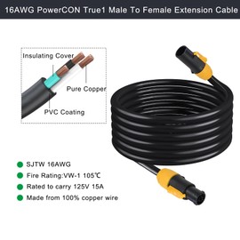 Extension powerCON True1 Male to Female Cable - 14AWG PowerCon Extension Cable, Heavy Duty Outdoor 20A Waterproof True Connector for Stage Light/Speaker(SAC3MX - SAC3FX) (6FT)